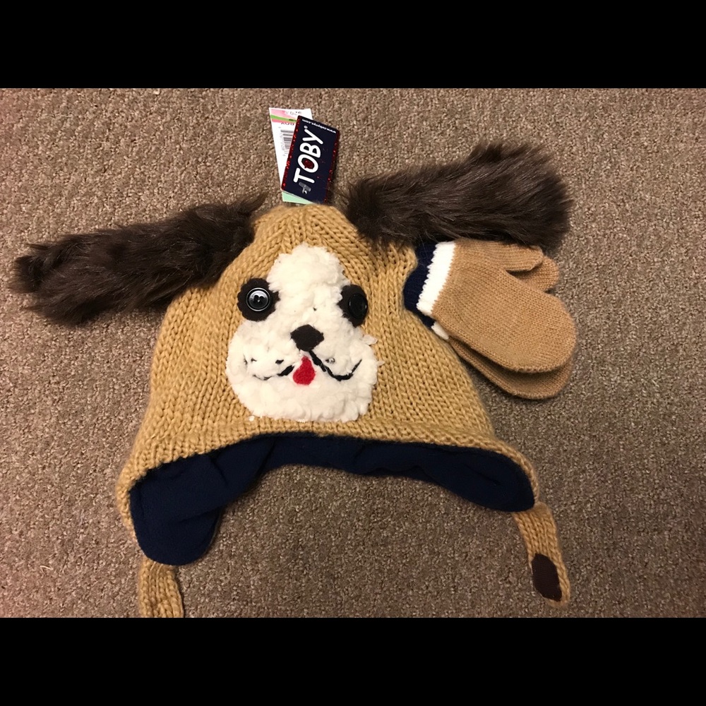 New Baby Dog Winter Hat Mitten Set